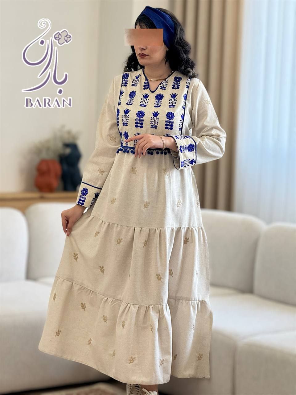 پیراهن بلند ساحلی لینن گلدوزی لی لی